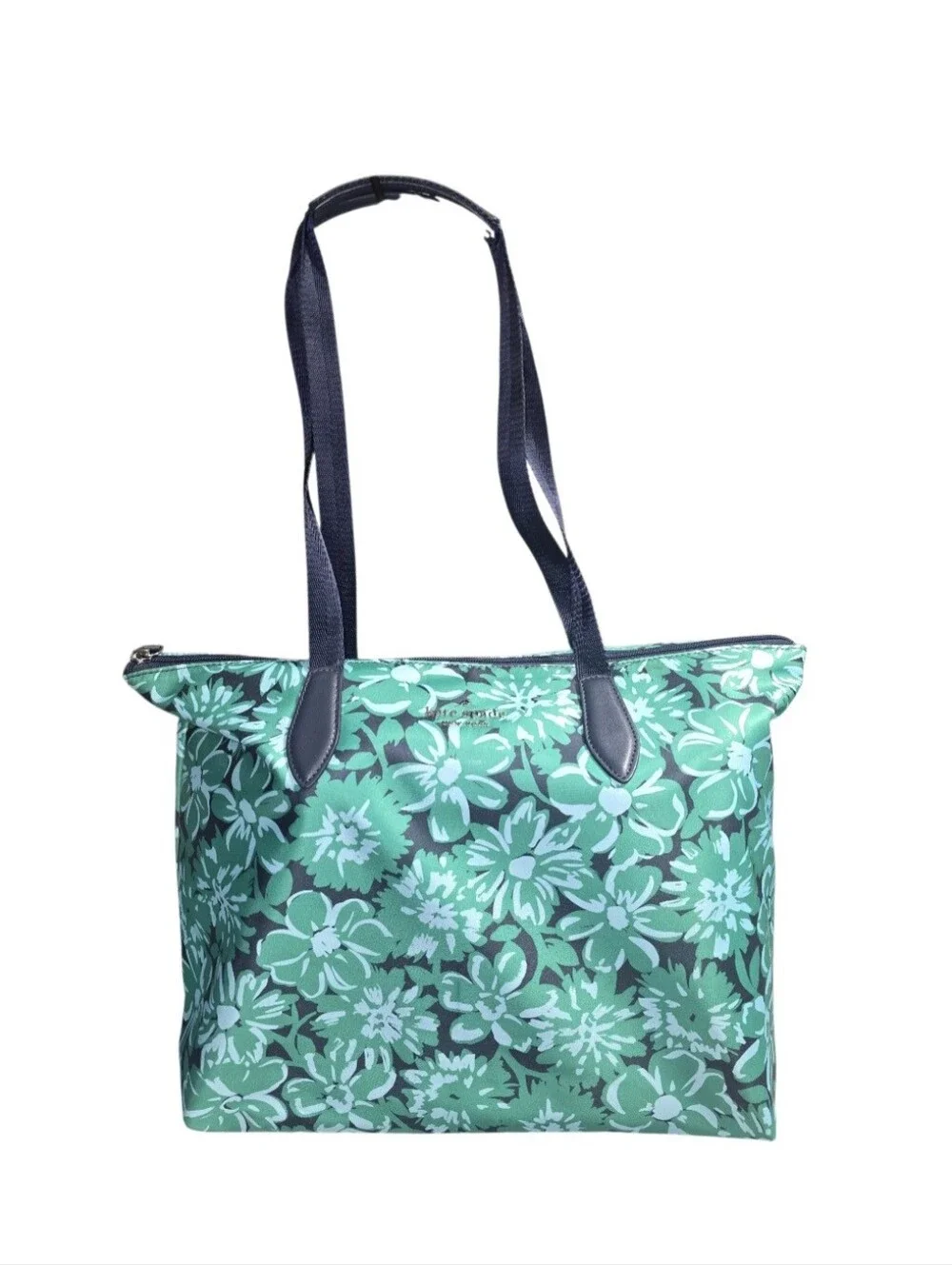Kate Spade Navy Green Floral Tote Bag - Stylish Everyday Shoulder Bag